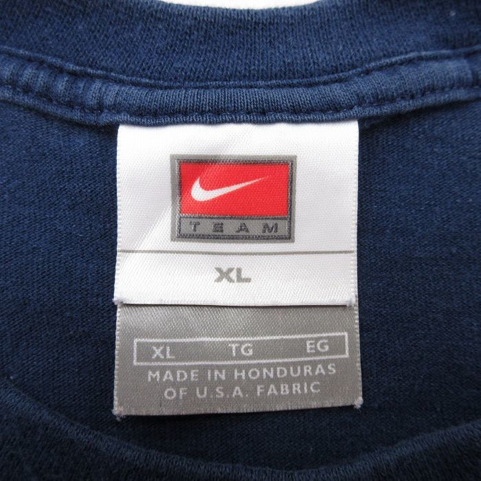 XL/古着 ナイキ NIKE 半袖 ビンテージ Tシャツ メンズ 00s ワンポイントロゴ バージニア 大きいサイズ コットン クルーネック 紺 ネイビー_画像3