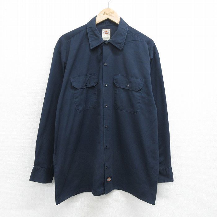 XL/古着 ディッキーズ Dickies 長袖 ワーク シャツ メンズ 紺 ネイビー 24feb21 中古 トップス_画像1