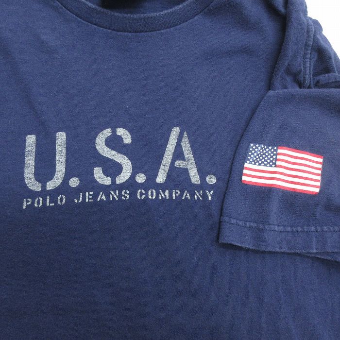 XL/古着 ラルフローレン ポロジーンズ 半袖 ブランド ビンテージ Tシャツ メンズ 90s USAロゴ 星条旗 大きいサイズ コットン クルーネック_画像2