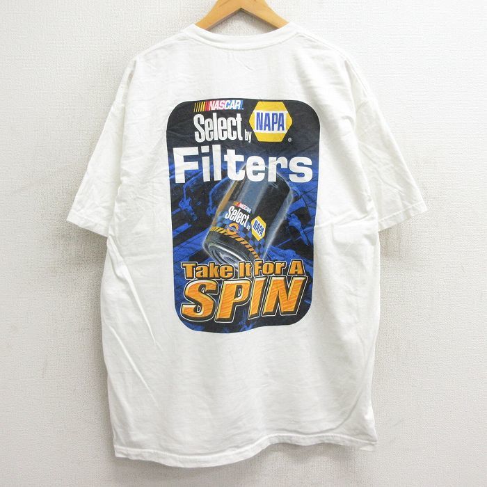 XL/古着 半袖 ビンテージ Tシャツ メンズ 00s NASCAR レーシングカー Filters SPINFLOW 大きいサイズ コットン クルーネック 白 ホワイト 2_画像1