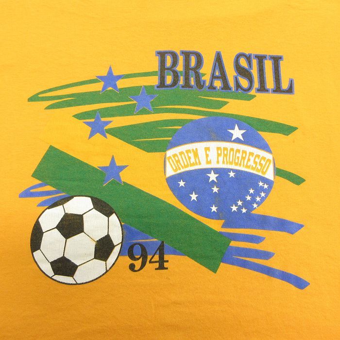 XL/古着 フルーツオブザルーム 半袖 ビンテージ Tシャツ メンズ 90s サッカー ブラジル 大きいサイズ クルーネック 黄 イエロー 24feb22 中_画像3
