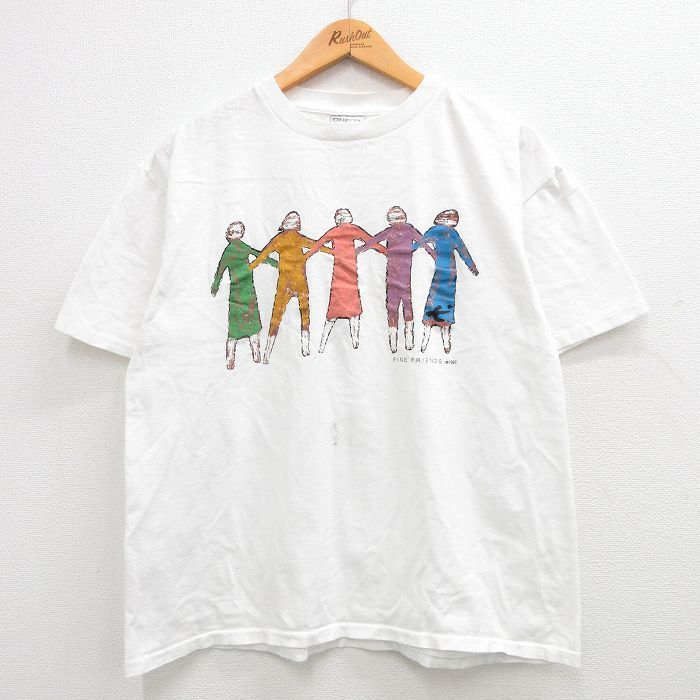 XL/古着 オニータ ONEITA 半袖 ビンテージ Tシャツ メンズ 90s FINE FRIENDS コットン クルーネック 白 ホワイト spe 24feb22 中古_画像1