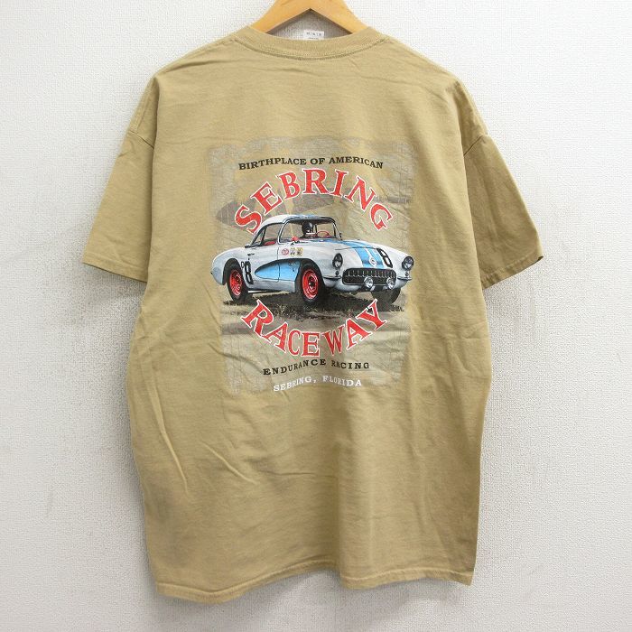 XL/古着 半袖 Tシャツ メンズ 車 セブリング レースウェイ コットン クルーネック ベージュ カーキ 24feb23 中古_画像1