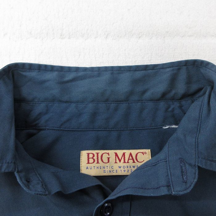 L/古着 ビッグマック BIG MAC 半袖 ワーク シャツ メンズ 90s ロング丈 紺 ネイビー 24feb23 中古 トップス_画像4