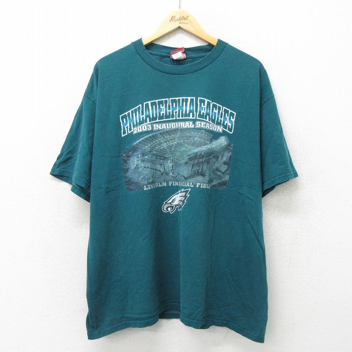 XL/古着 半袖 ビンテージ Tシャツ メンズ 00s NFL フィラデルフィアイーグルス 大きいサイズ コットン クルーネック 青緑 アメフト スーパ_画像1