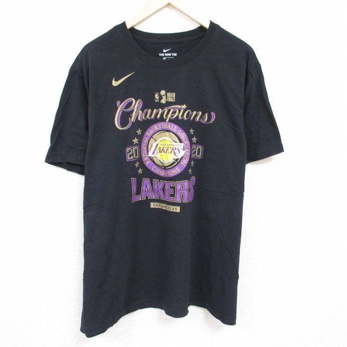 XL/古着 ナイキ NIKE 半袖 ブランド Tシャツ メンズ NBA ロサンゼルスレイカーズ 大きいサイズ クルーネック 黒 ブラック バスケットボール_画像1