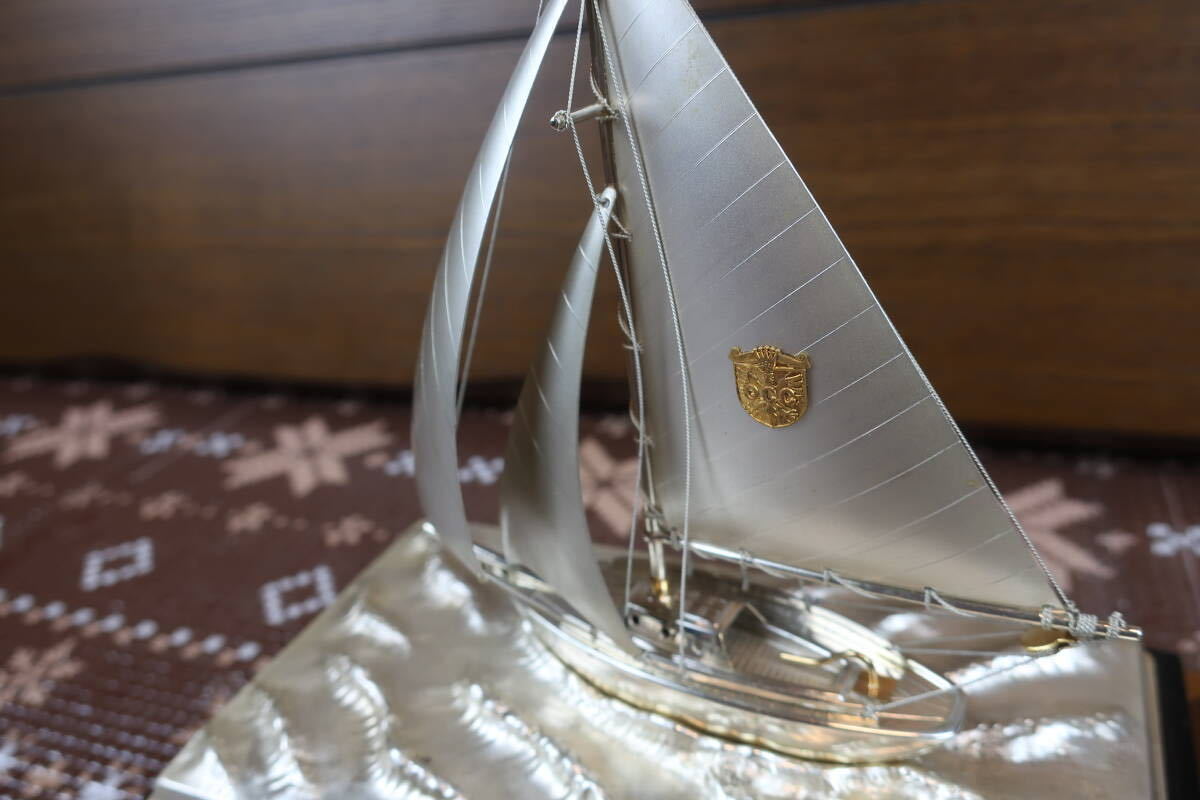 ●HS/　　　銀製船 帆船 シルバー 置物 飾り物 インテリア ガラスケース付 アンティーク コレクション①_画像7