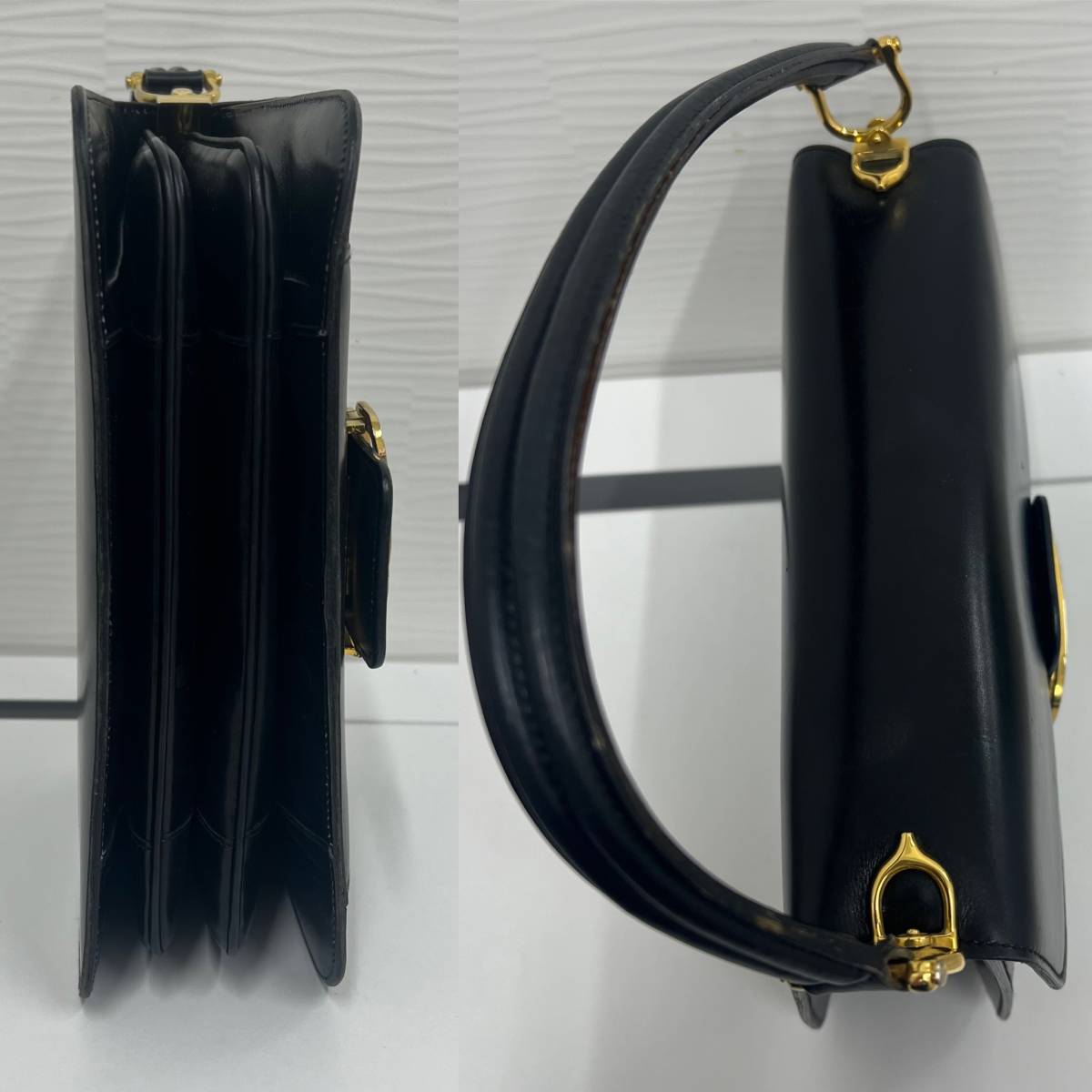 中古品 CELINE セリーヌ 馬車金具 カーフレザー 本革 ブラック ゴールド金具 ヴィンテージ レディースの画像8