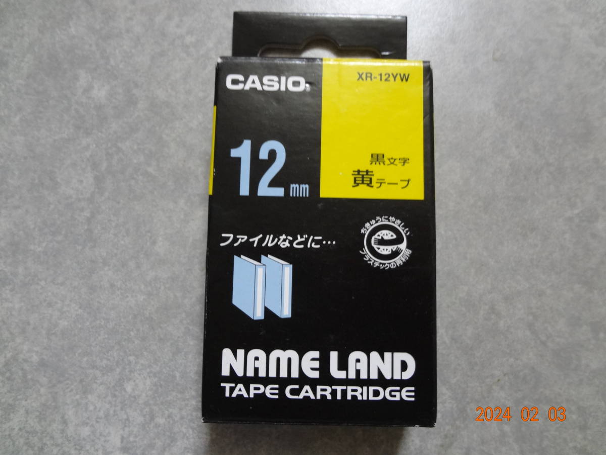 カシオ 純正 ネームランドテープカートリッジ XR-12YW 12mm 黒文字 黄色テープ 未使用1本_画像1