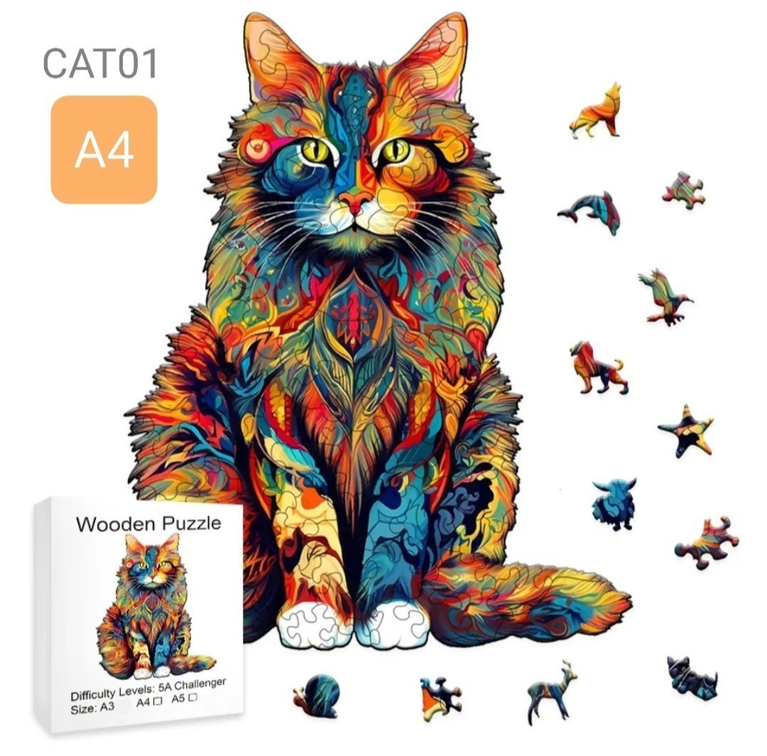 猫の雑貨　HANAKO　木製パズル　猫　CAT01　Ａ４サイズ_画像1