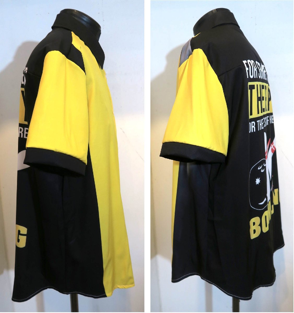 新品 Sサイズ ボーリングシャツ レギュラーカラー 1329 黄色×黒 イエロー ブラック ロカビリー 骸骨 スカル 柄シャツ バックプリント_画像4