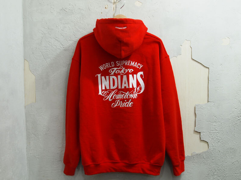 極美品 東京インディアンズ HOODIE パーカー スウェット フーディー ロゴ 赤 レッド RED TOKYO INDIANS TIMC F