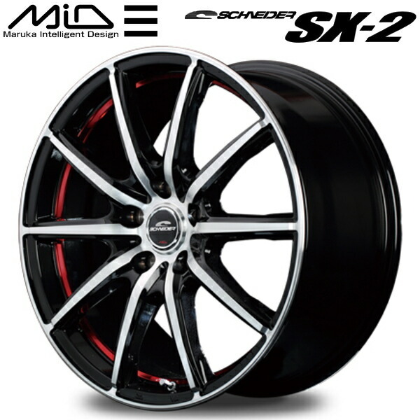 MID シュナイダー SX-2 ホイール1本 ブラックポリッシュ+アンダーカットレッドクリア 7.0J-17inch 5H/PCD100 inset+50_画像1