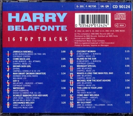 即決・送料無料(2点で)◆ハリー・ベラフォンテ Harry Belafonte◆16 Top Tracks - Diamond Series◆アメリカ◆(b980)_画像2