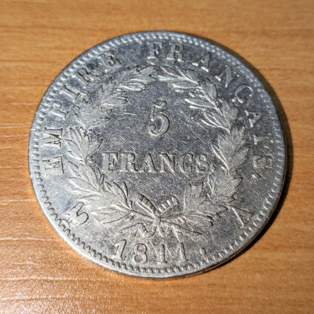 【本物】フランス　ナポレオン1世　5フラン銀貨　1811年_画像2