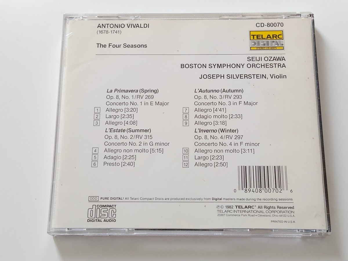 【89年日本仕様盤】小澤征爾 Seiji Ozawa / Vivaldi 協奏曲集「四季」The Four Seasons/ Joseph Silverstein/ BSO 25CD8010(TELARC 80070)_画像2