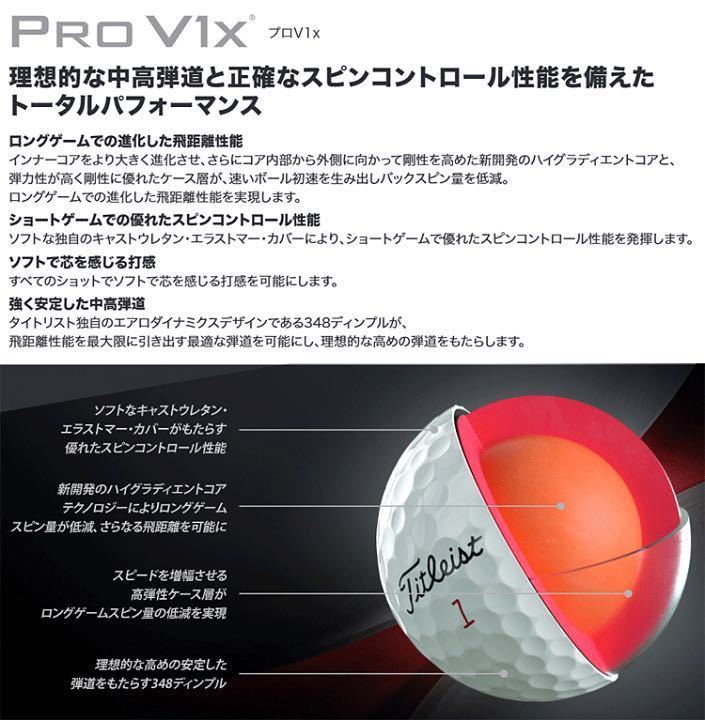 Titleist タイトリスト日本正規品 PRO V1x 2023モデル ゴルフボール1ダース(12個入) ホワイト　ダブルナンバー　正規品　新品　_画像8