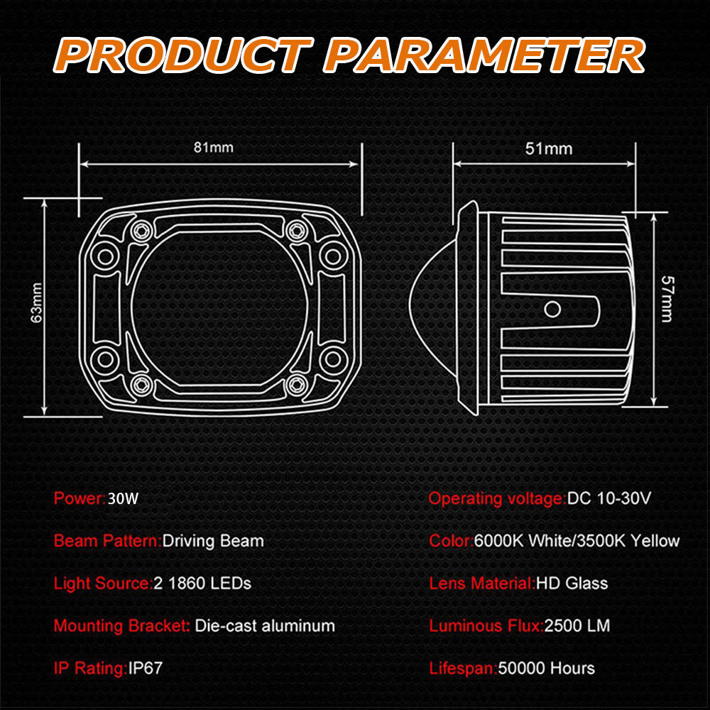 30W LED foglamp [ white * yellow ]. included type working light working light 12V/24V Jeep Jimny SUV UTV ATV 4X4 2 piece 