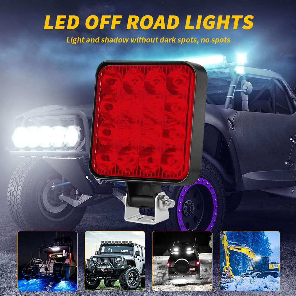 送料無料● 48W 作業灯 LED ワークライト カラー:レッド 12V トラック UTV ATV トレーラー ボート 4X4 建築機械 道路照明 工事現場 10個_画像8