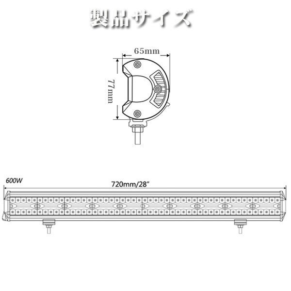 送料無料.. 28インチ LED ワークライト 作業灯 600W 6500K ホワイト 照明 トラック SUV ボート 建設機械 12V/24V兼用 SM600W 1個 新品