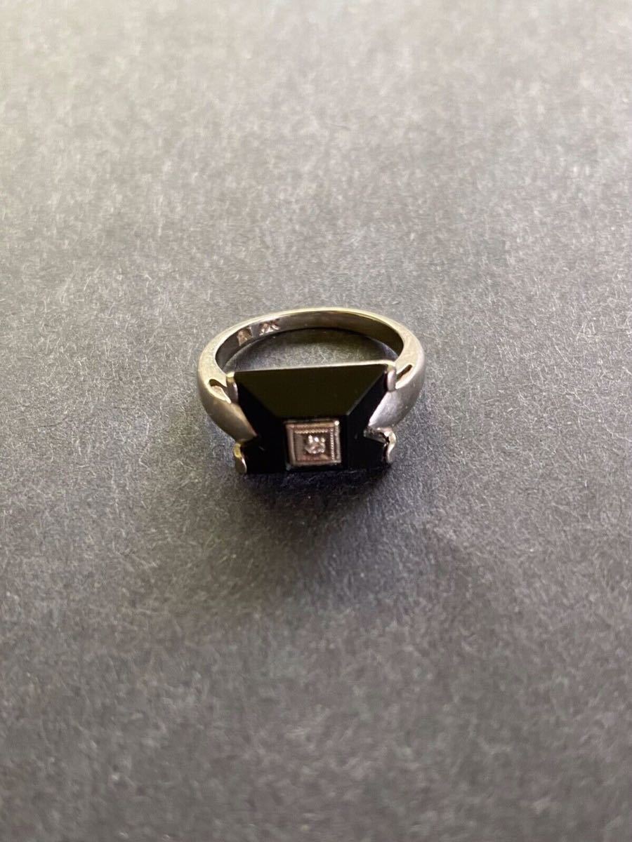  antique VTGa-ru deco black onyx 10K white gold diamond ring 10K Vintage Vintage 
