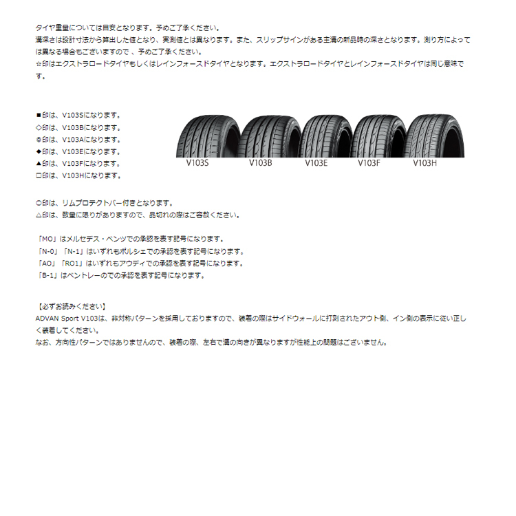 送料無料 ヨコハマ 承認タイヤ YOKOHAMA ADVAN Sport V103 アドバン スポーツ ブイイチマルサン 275/35R20 0 (B-1) 【1本単品 新品】_画像3