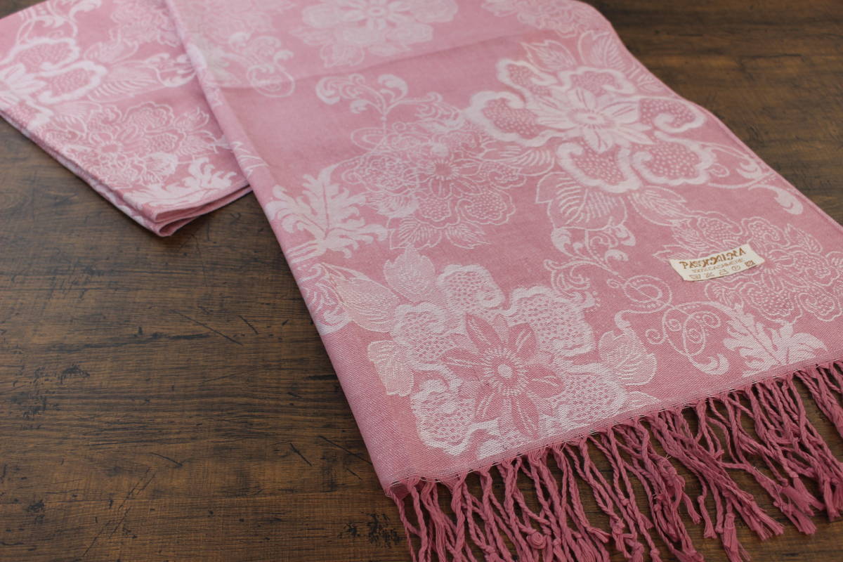 新品 春色【パシュミナ Pashmina】BIGフラワー柄 ライトピンク L.PINK 大判 ストール カシミア100% Cashmere_画像3