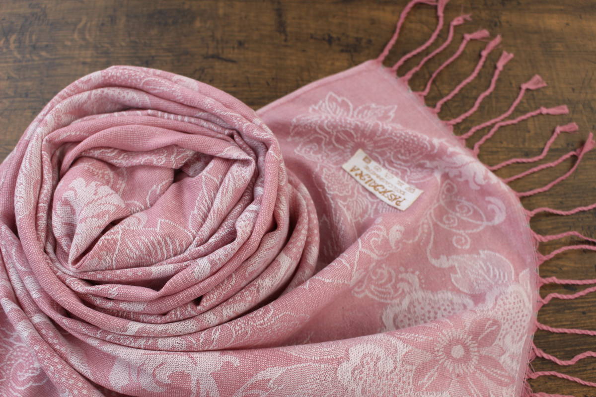 新品 春色【パシュミナ Pashmina】BIGフラワー柄 ライトピンク L.PINK 大判 ストール カシミア100% Cashmere_画像2