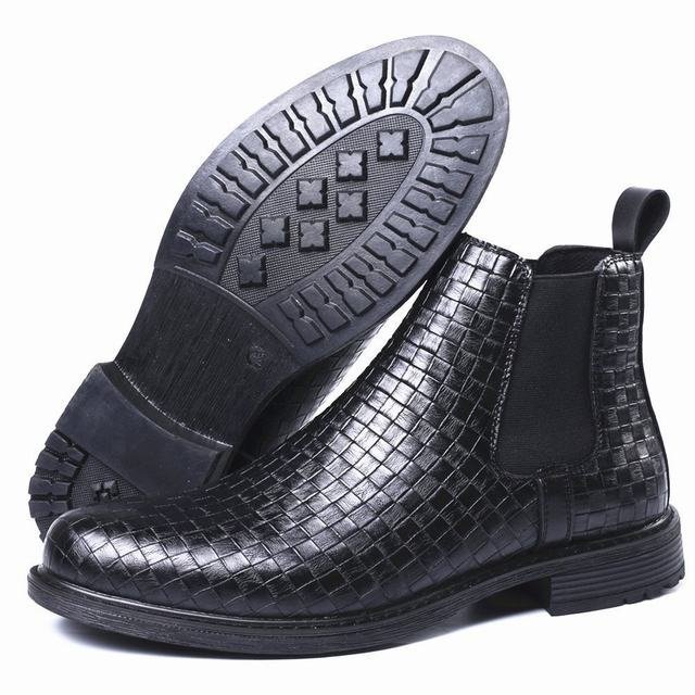 ブーツ　サイドゴアブーツ　PU革　メンズ　ビジネスシューズ　靴　編み柄　フォーマル　革靴　紳士靴 ハイカット　 ブラック　25.5cm LB176_画像10
