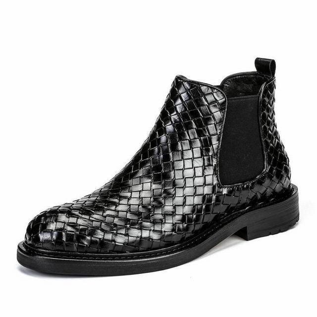 ブーツ　サイドゴアブーツ　PU革　メンズ　ビジネスシューズ　靴　編み柄　フォーマル　革靴　紳士靴 ハイカット　 ブラック　25.5cm LB176_画像9