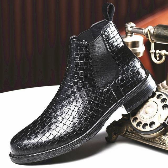 ブーツ　サイドゴアブーツ　PU革　メンズ　ビジネスシューズ　靴　編み柄　フォーマル　革靴　紳士靴 ハイカット　 ブラック　25.5cm LB176_画像2