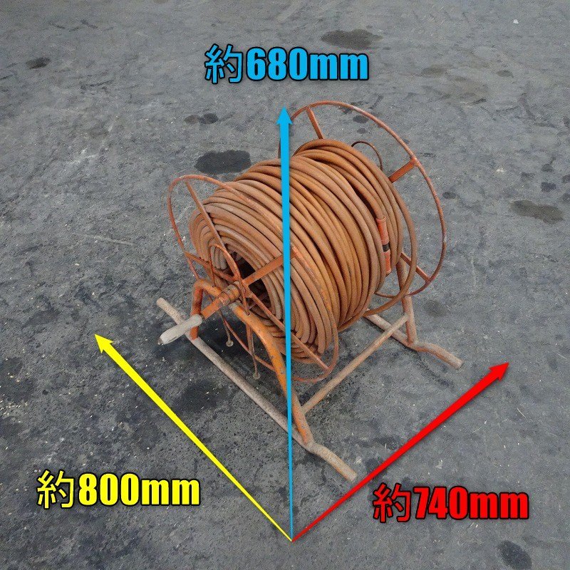 500円スタート 香川 ★直接引取り限定★ ⑤ ホースリール 動噴 ホース径約13.8mm 噴霧機 巻取 消毒 除草 四国 中古_画像2