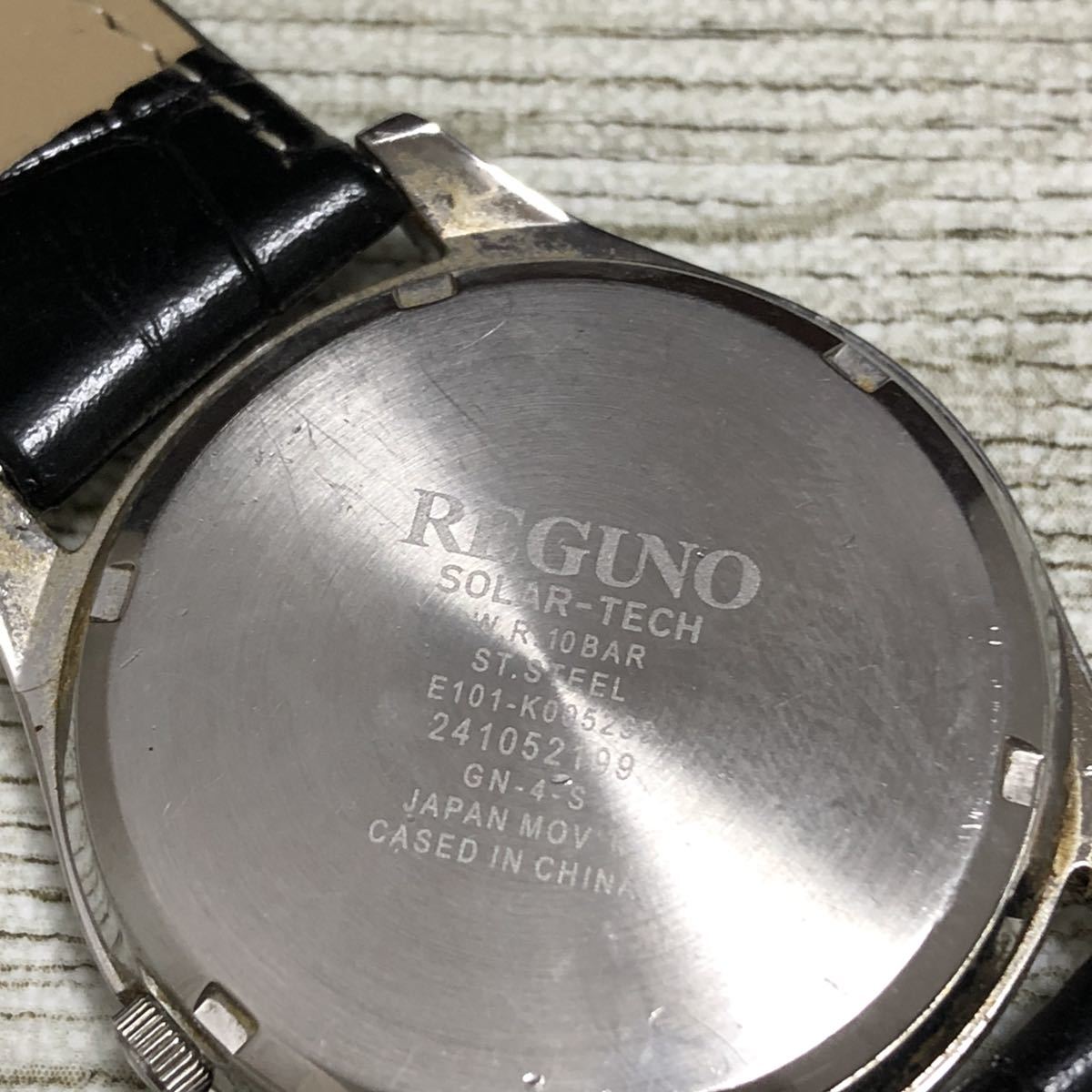 212-0426 CITIZEN シチズン REGUNO レグノ E101- K005299 メンズ腕時計 レザーベルト ブラック ソーラーテック 稼働品_画像9