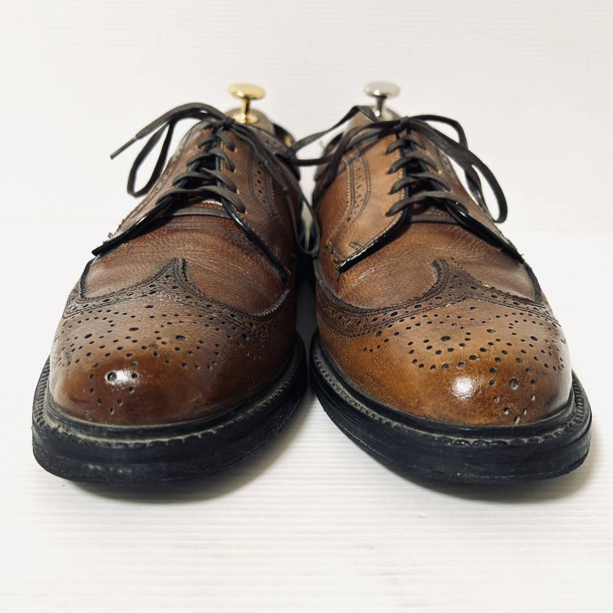 【Made in USA/80s ヴィンテージ】JCpenny JC ペニー ロングウイングチップ 革靴 91/2M 27.5cm 茶 ブラウン ＊CJの画像4