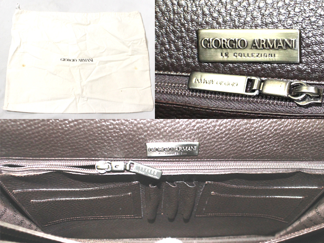 極美品 未使用級ARMANI ジョルジオ アルマーニ レザー 3層 ビジネスバッグ ダークブラウン ブリーフケース メンズ 書類鞄 ロゴ裏地 保存袋_画像10