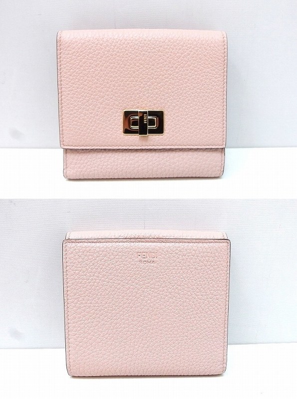 新品同様！フェンディ FENDI ピーカブー コンパクトウォレット レザー2つ折り財布 8M0438 ピンク kz4802209382_画像2