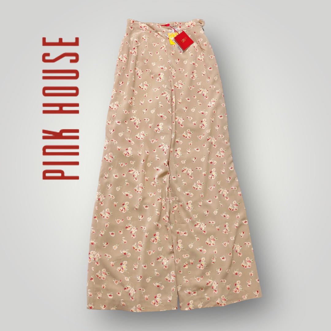 [ с биркой не использовался товар ] PINK HOUSE Pink House / flair широкий брюки цветочный принт 22000 иен общий рисунок 