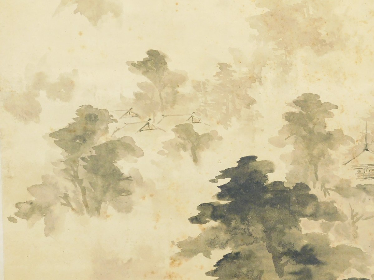 時代古画 龍橋 山水図 水墨画 紙本 軸装(桐箱 二重箱)平林寺 峰尾大休遺品 長期保管品AC24021105_画像5