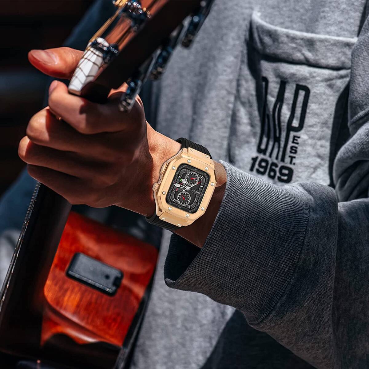 [ Apple watch apple watch 9,8,7 45.] high class case black × rose Gold limitation clock Hydrogen diesel D&G EDOX