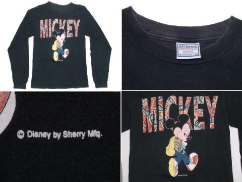 激レア！ californiaペイズリー柄USA製ミッキーマウスMickeyロンTシャツ黒カリフォルニア長袖Tシャツ_2ヵ所穴あいています。