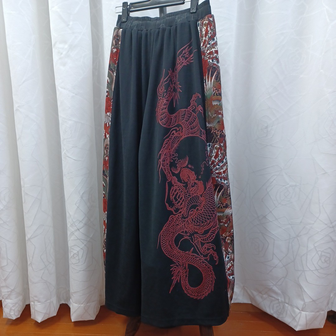  cutie - flash, outer garment pants. set, kimono manner,M~L size, unused, black & red, feather woven 