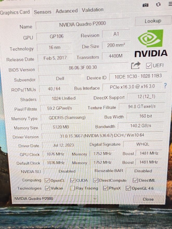 NVIDIA Quadro P2000 5GB まとめて 7枚 セット GPU-Z確認 FF15ベンチ完走確認 売り切り_テスト環境はHP製ワークステーションです。