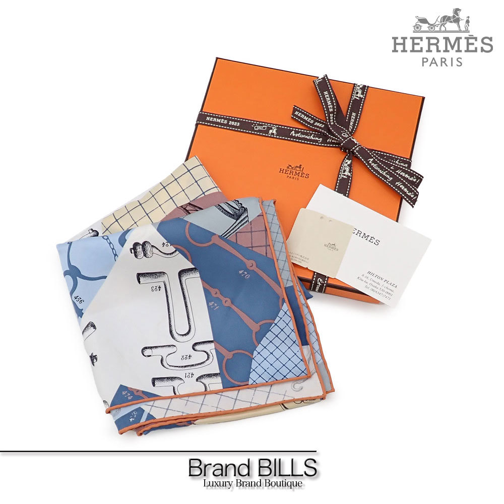 新品 HERMES エルメス カレ70 スカーフ Les Petits Papier d’Herm‘s プティ・パピエ H983966S ブルーシエル クリーム ボワドゥローズ