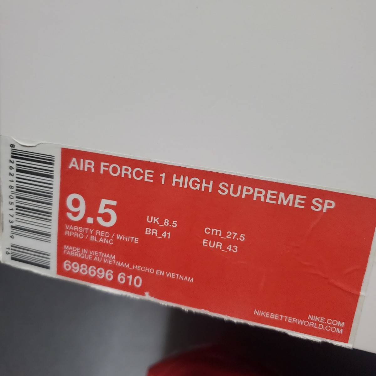 Supreme Nike Air Force 1 High シュプリーム ナイキ エアフォース1 ハイ 赤 レッド US9.5 中古 正規品 27.5cm スニーカー コラボ 2014_画像3