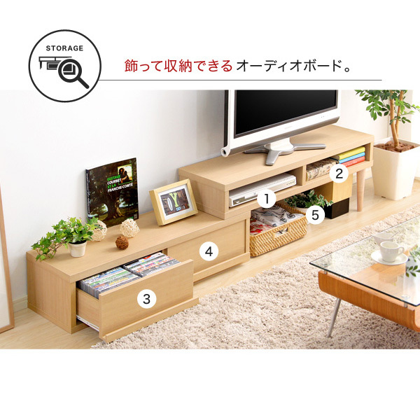 完成品 伸縮式テレビ台 W105～196㎝ コーナーTV台/ローボード/リビング収納 伸縮可能でコンパクトにもワイドにも ウォールナット色 ②_画像5