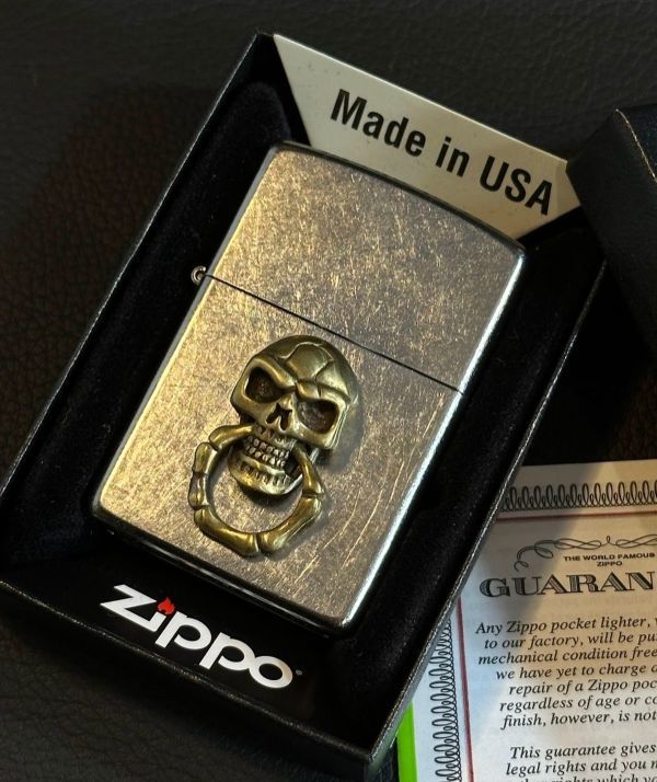 ★USA直輸入 ZIPPO スカル 骸骨 髑髏 ドクロ ジッポー メタル 貼り ライター 喫煙具 bv823_画像1