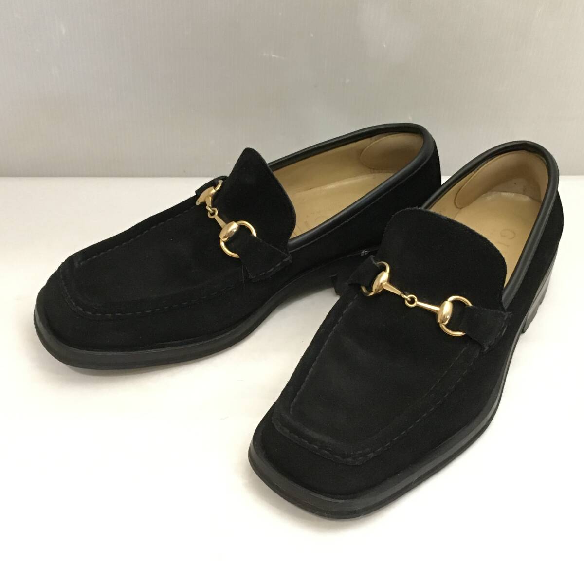 ■GUCCI グッチ スエード ビットローファー Vibram ビブラムソール 表記サイズ39.5 日本サイズ24.5cm 黒 ブラック■_画像1