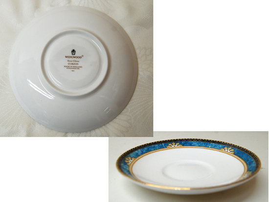 WEDGWOOD CURZON カップ＆ソーサー ケーキ皿 3点セット 黒壺 青色×金色ライン 洋食器 英国製 ウエッジウッド カーゾン 札幌市_画像6