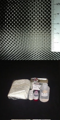 輸入カーボン平織クロス付シンプルＦＲＰ材料セット，樹脂0.5kg_画像1