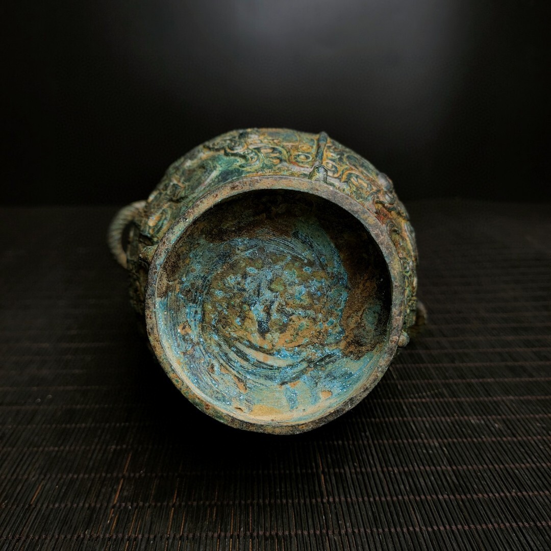 『館蔵珍品 戦 青銅製 雙龍耳瓶』置物 賞物 貴重物品 収蔵品 中国古美術